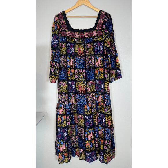 Printfresh Black Stained Glass Storybook Float On Dress Womens Large Boho Flowy - Picture 2 of 12